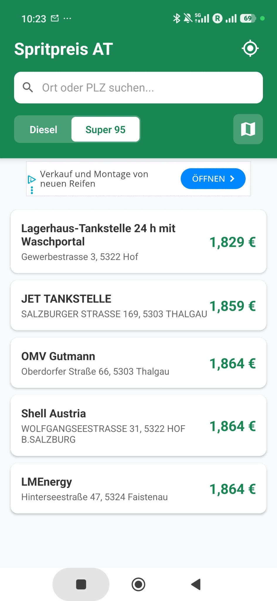 Tankstellenliste in der App
