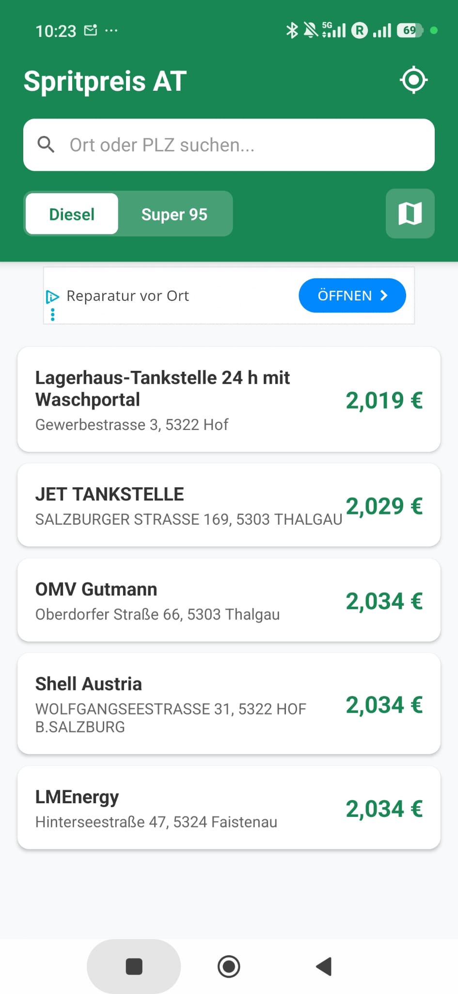 Ortssuche in der App
